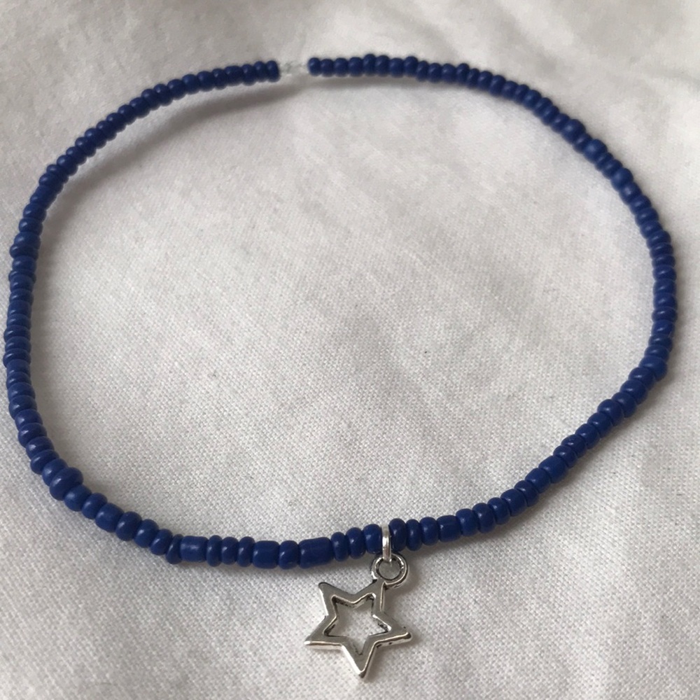 Navy star charm seed bead anklet